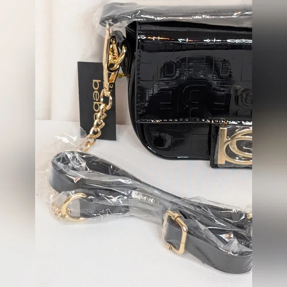 Bebe Alexander Black Patent Shiny Crossbody Bag NWT - Picture 3 of 9